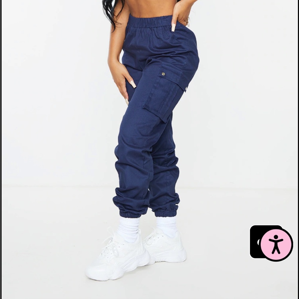 NWT PrettyLittleThing Petite Navy Pocket Detail Cargo Pants